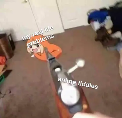 A meme contrasting real-life problems with anime interests.