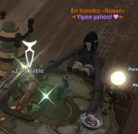An FFXIV screenshot of Eri Koneko under her «Novae» nameplate and the title ‘Yipee yahoo!’, shared in Discord.