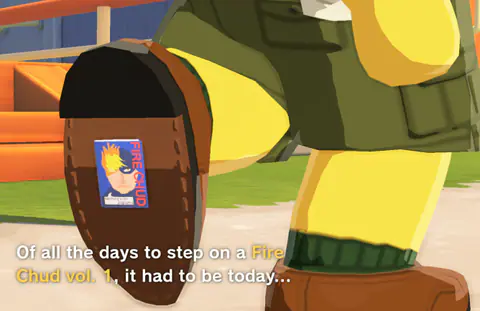 A huge yellow leg about to step on something, with a gloomy subtitle about the worst possible day.